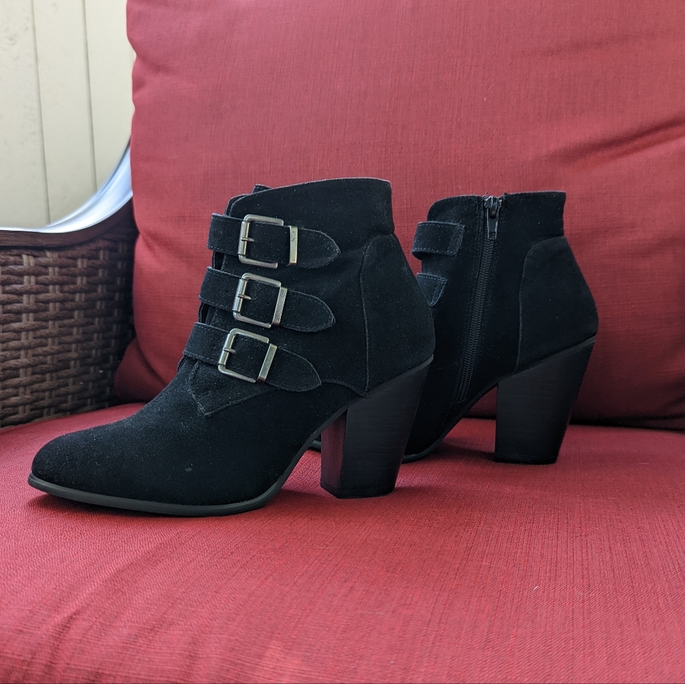 Xoxo Black Buckle High Heel Bootie